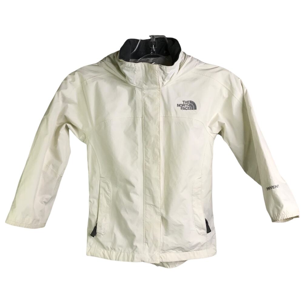 The North Face Jacket Girls Kids XS White Waterproof Shell Hyvent Hooded